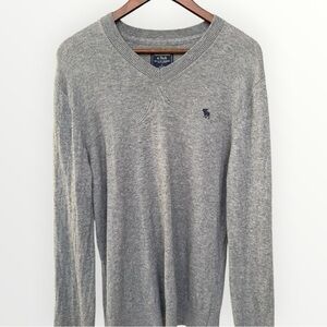 Abercrombie & Fitch Sweater Mens Large Grey Regular V-Neck Pullover Long Sleeve
